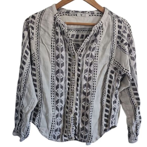 Splendid Linen Viscose Boho Top Sz S Split Neck Button Front Cottagecore Neutral - Picture 1 of 16
